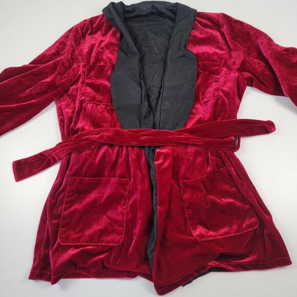 PLAYBOY vintage 90s red Crimson Velvet Jacket with Black Accents long version - Picture 5 of 10
